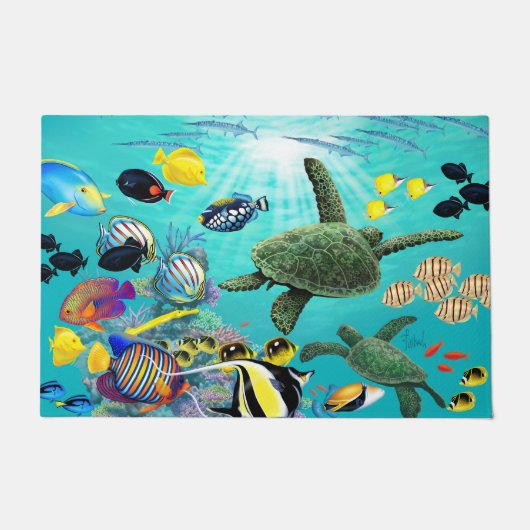 Molokiniの入江のハワイの熱帯魚のウミガメ ドアマット (正面)