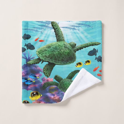 Molokiniの入江のハワイの熱帯魚のウミガメ バスタオルセット (ウォッシュタオル)