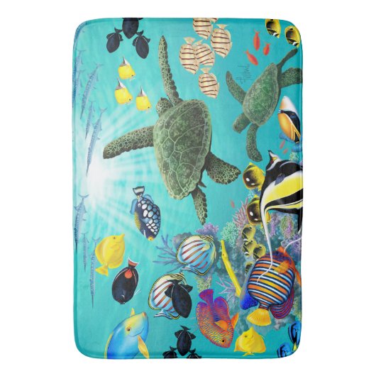 Molokiniの入江のハワイの熱帯魚のウミガメ バスマット (正面縦)