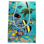 Molokiniの入江のハワイの熱帯魚のウミガメ ミディアムペーパーバッグ (裏面)