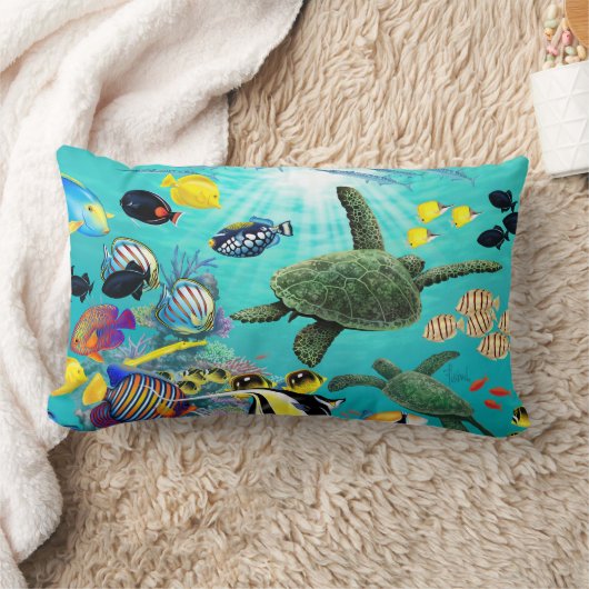 Molokiniの入江のハワイの熱帯魚のウミガメ ランバークッション (ブランケット)