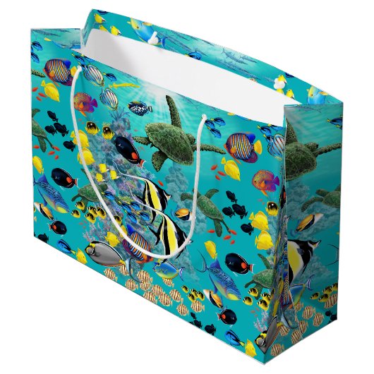 Molokiniの入江のハワイの熱帯魚のウミガメ ラージペーパーバッグ (裏面アングル)
