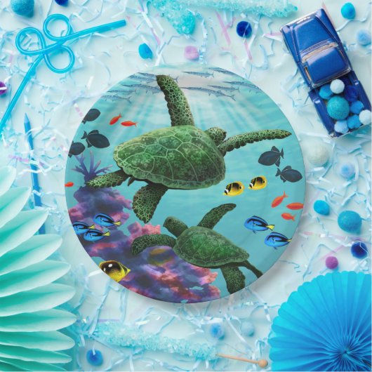 Molokiniの入江の熱帯ハワイのウミガメ ペーパープレート (パーティー)