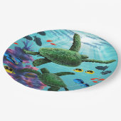 Molokiniの入江の熱帯ハワイのウミガメ ペーパープレート (アングル)