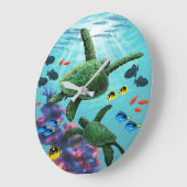 Molokiniの入江の熱帯ハワイのウミガメ ラージ壁時計 (傾斜)