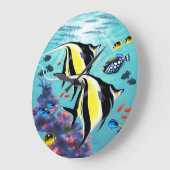 Molokiniの入江の熱帯ハワイの天使の魚 ラージ壁時計 (傾斜)