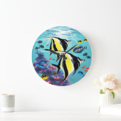 Molokiniの入江の熱帯ハワイの天使の魚 ラージ壁時計 (ホーム)