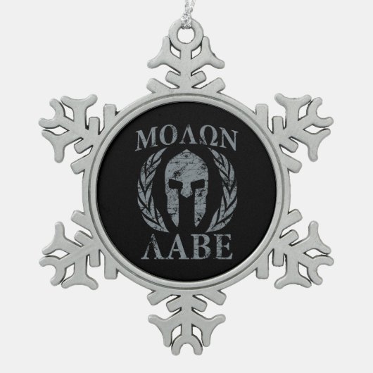 Molon Labeのグランジなスパルタ式の装甲 スノーフレークピューターオーナメント (正面)
