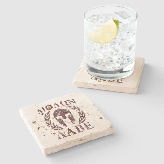 Molon Labeのスパルタ式のヘルメットの戦士の月桂樹 ストーンコースター (横)