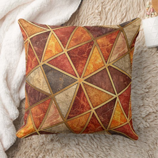 Molten Amber and Crimson Geometric - Marble Mosaic クッション (ブランケット)