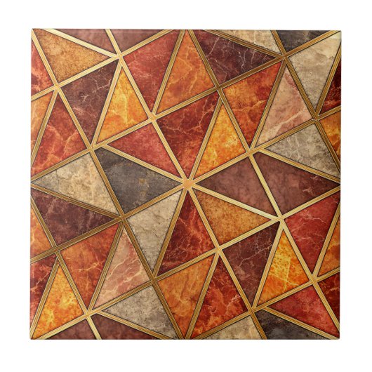 Molten Amber and Crimson Geometric - Marble Mosaic タイル (正面)