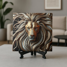 Molten Gold and Silver Metallic Majestic Lion Head タイル