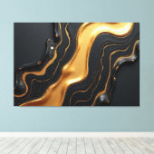 Molten Gold Drift – Luxe 60x40 Fluid Abstract キャンバスプリント (インサイチュ (ウッドフロア))