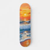 Molten Horizon | Ocean Waves Sunset Watercolor スケートボード (正面)