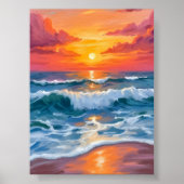 Molten Horizon | Ocean Waves Sunset Watercolor ポスター (正面)
