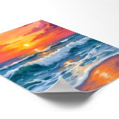 Molten Horizon | Ocean Waves Sunset Watercolor ポスター (角)
