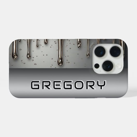 💎 Molten Silver Name Art – Chrome Liquid Drip iPhoneケース (裏面横)