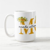 MOMおパーソナライズされた子様の名前が付いたひまわり コーヒーマグカップ (左)