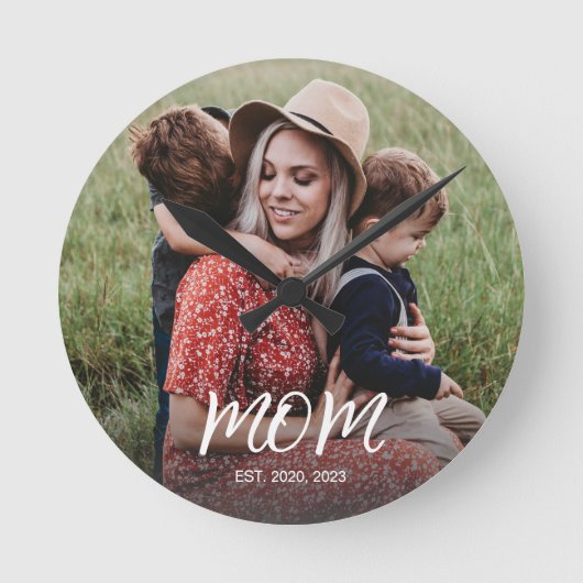 Momが白モダン文字写真を確立 ラウンド壁時計 (正面)