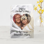 Momのパーソナライズされたハート写真とメッセージ カード (黄色い花)