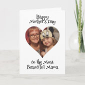 Momのパーソナライズされたハート写真とメッセージ カード (正面)