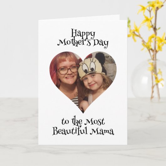 Momのパーソナライズされたハート写真とメッセージ カード (黄色い花)