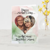 Momのパーソナライズされたハート写真とメッセージ カード (黄色い花)
