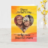 Momのパーソナライズされたハート写真とメッセージ カード (黄色い花)