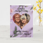 Momのパーソナライズされたハート写真とメッセージ カード (黄色い花)