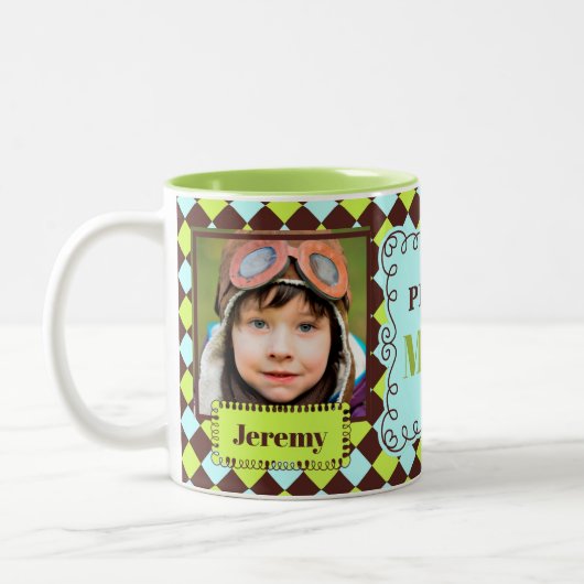 MOMグリーン誇りを持ったとブラウン2写真 ツートーンマグカップ (左)