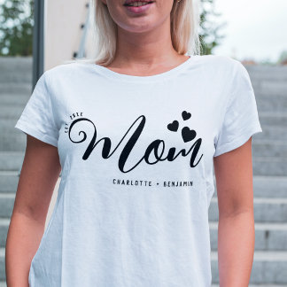 Momシックミニマルスクリプカスタムトの子供の名前Est Date Tシャツ