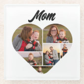 Momハートパーソナライズされたシェイプ6フォトコラージュ ガラスコースター (正面)