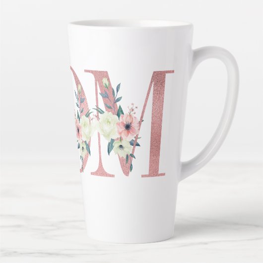 MOMピンクかわいらしフローラタイポグラフィ カフェラテマグ (右)