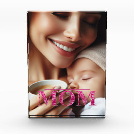 MOMピンクフローラレタリングパーソナライズされた垂直 フォトブロック