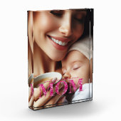 MOMピンクフローラレタリングパーソナライズされた垂直 フォトブロック (左)