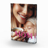 MOMピンクフローラレタリングパーソナライズされた垂直 フォトブロック (右)