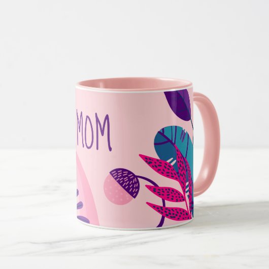 MOMピンク抽象芸術葉フローラマググ マグカップ (正面右)