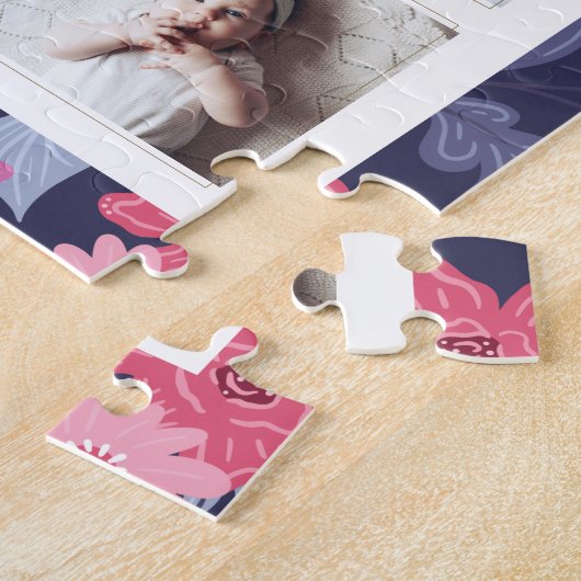 MOMピンク文字ファミリーフォトコラージュフローラフレーム ジグソーパズル (側面)