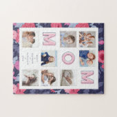 MOMピンク文字ファミリーフォトコラージュフローラフレーム ジグソーパズル
