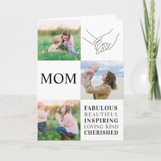 Momファミリーフォトコラージュモダンタイポグラフィカード カード (正面)
