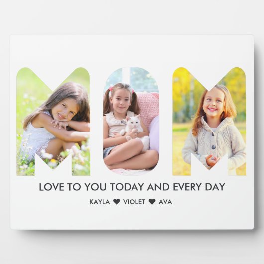 MOMフォトコラージュ3文字切り出し パーソナライズされた フォトプラーク (正面)