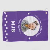MOMフォトプモダンロガーパーソナライズされたパープル ゴルフタオル (横)