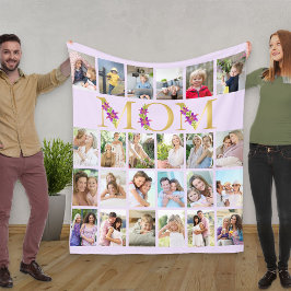 Momフローラレター24縦写真コラージュ薄紫 フリースブランケット