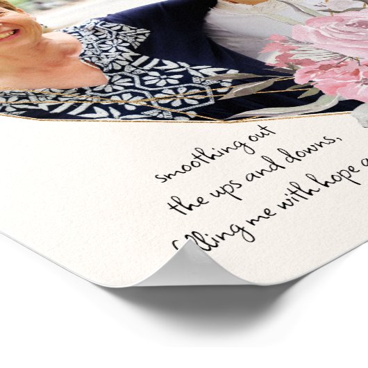 Mom写真金ゴールドハート型ピンクフローラフレーム ポスター (角)