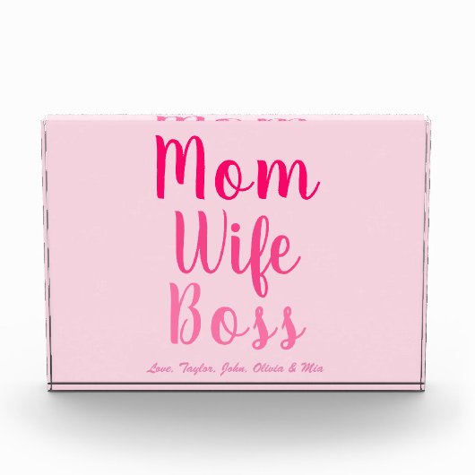 Mom妻ボスグラデーションカスタムピンクのスタイリッシュスクリプト フォトブロック (正面)