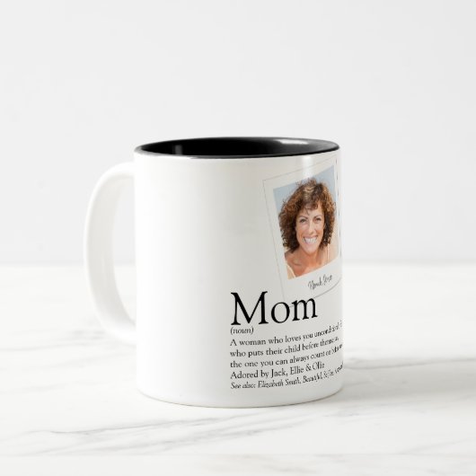 Mom定モダン義引用文白黒フォト ツートーンマグカップ (正面左)