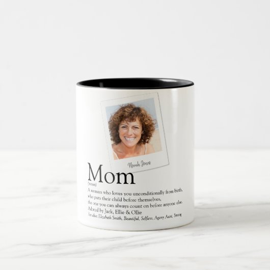Mom定モダン義引用文白黒フォト ツートーンマグカップ (中央)
