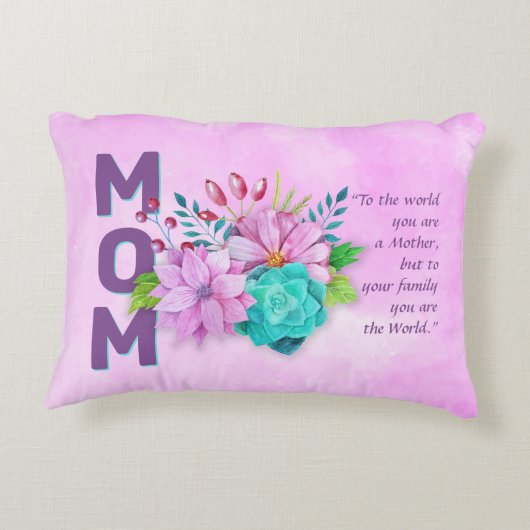 MOM引用文オンウォーター色フローラピンク アクセントクッション (裏面)