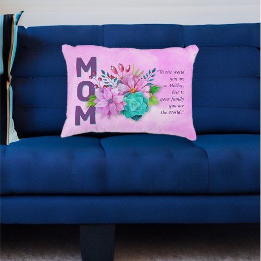 MOM引用文オンウォーター色フローラピンク アクセントクッション