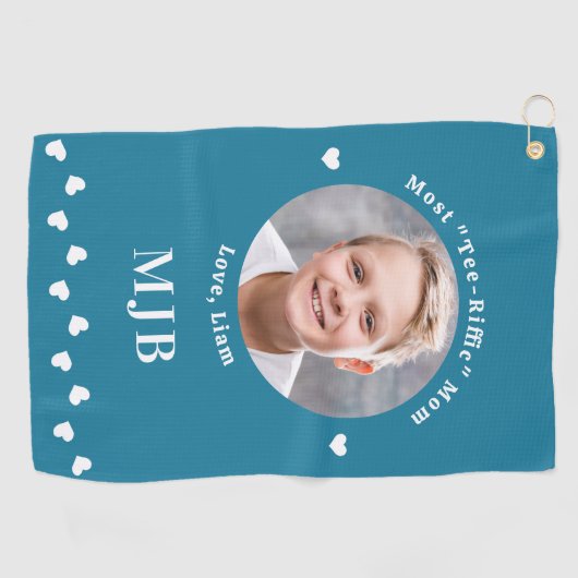 MOM最高のゴルファーカスタム写真モノグラムパーソナライズされた ゴルフタオル (横)